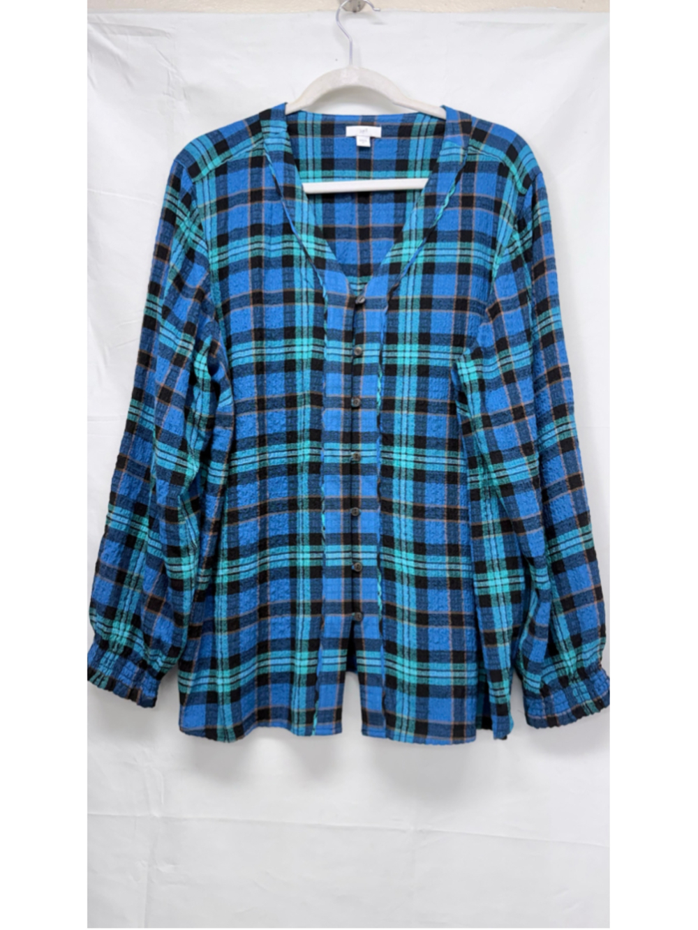 Women's J.Jill Blue Plaid Button Down Shirt, Size XL